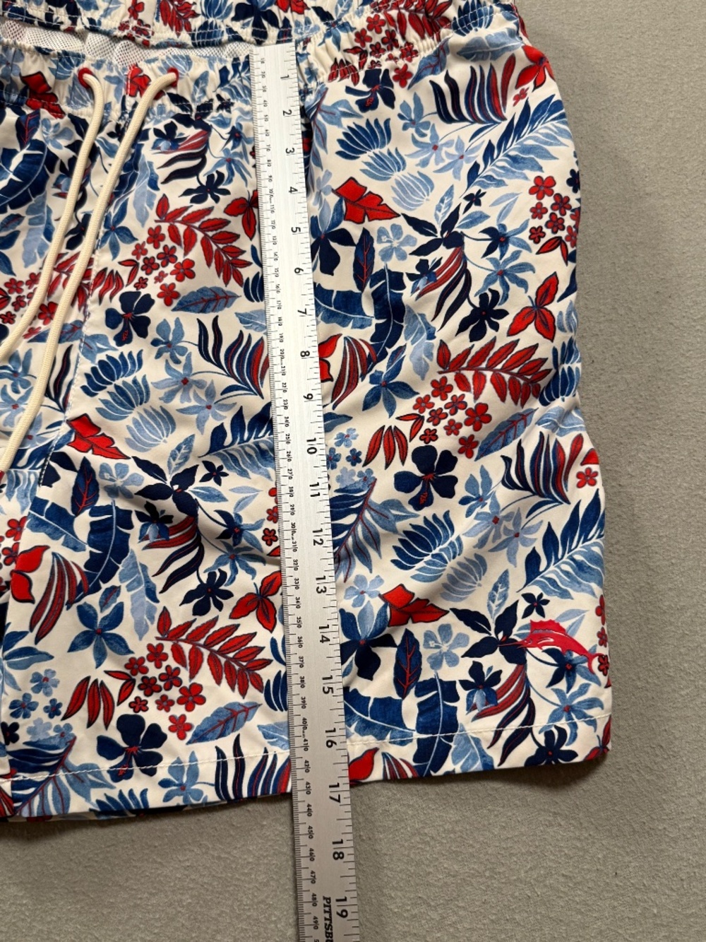 Tommy Bahama Set 100% Silk Shirt Swim Trunks Floral Red White Blue Hawaiian L/XL - Picture 9 of 13